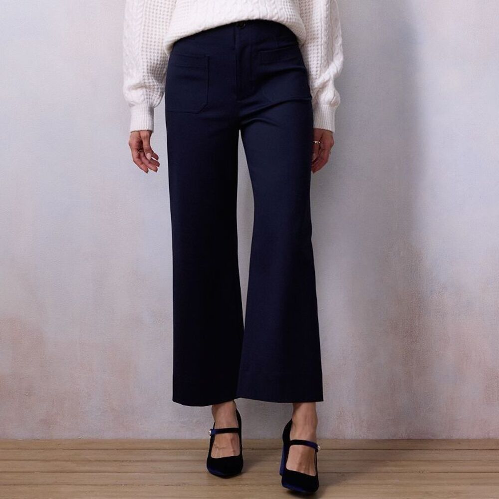 LC Lauren Conrad Super High Rise Wide Leg Crop Pants Women 4 Short Blue PonteNEW